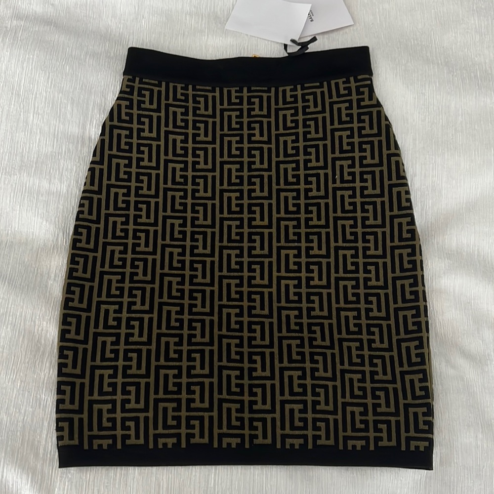 BALMAIN monogram knit skirt army green size 34